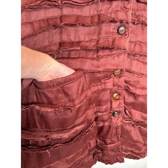 2000s Krista Larson Mauve Crinkled Silk Overshirt Jacket One Size - Picture 11 of 14